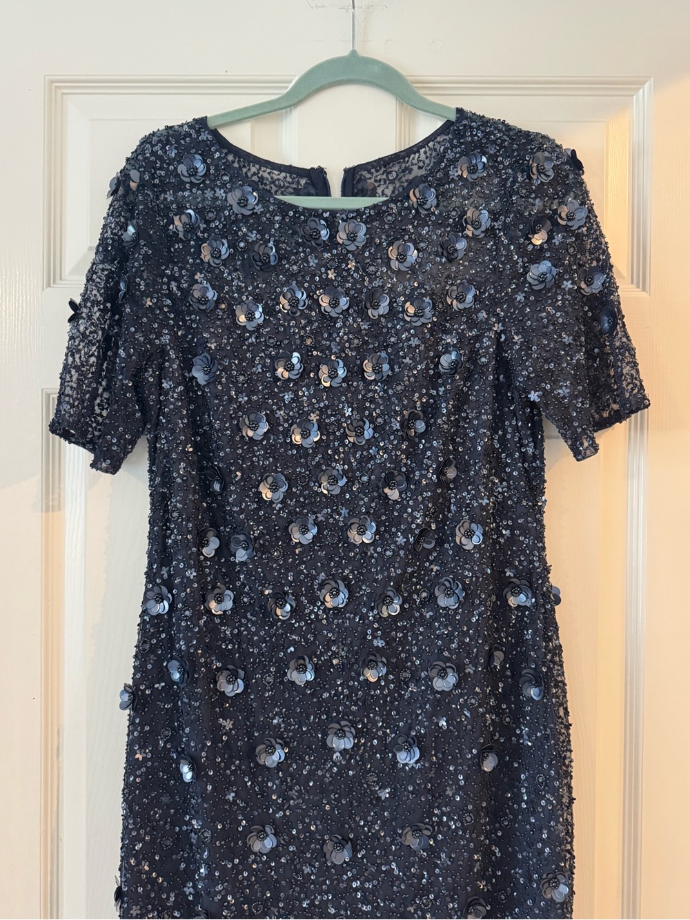 Adrianna Papell 3D Floral Beaded Gown in Dark Navy - Picture 2 of 7